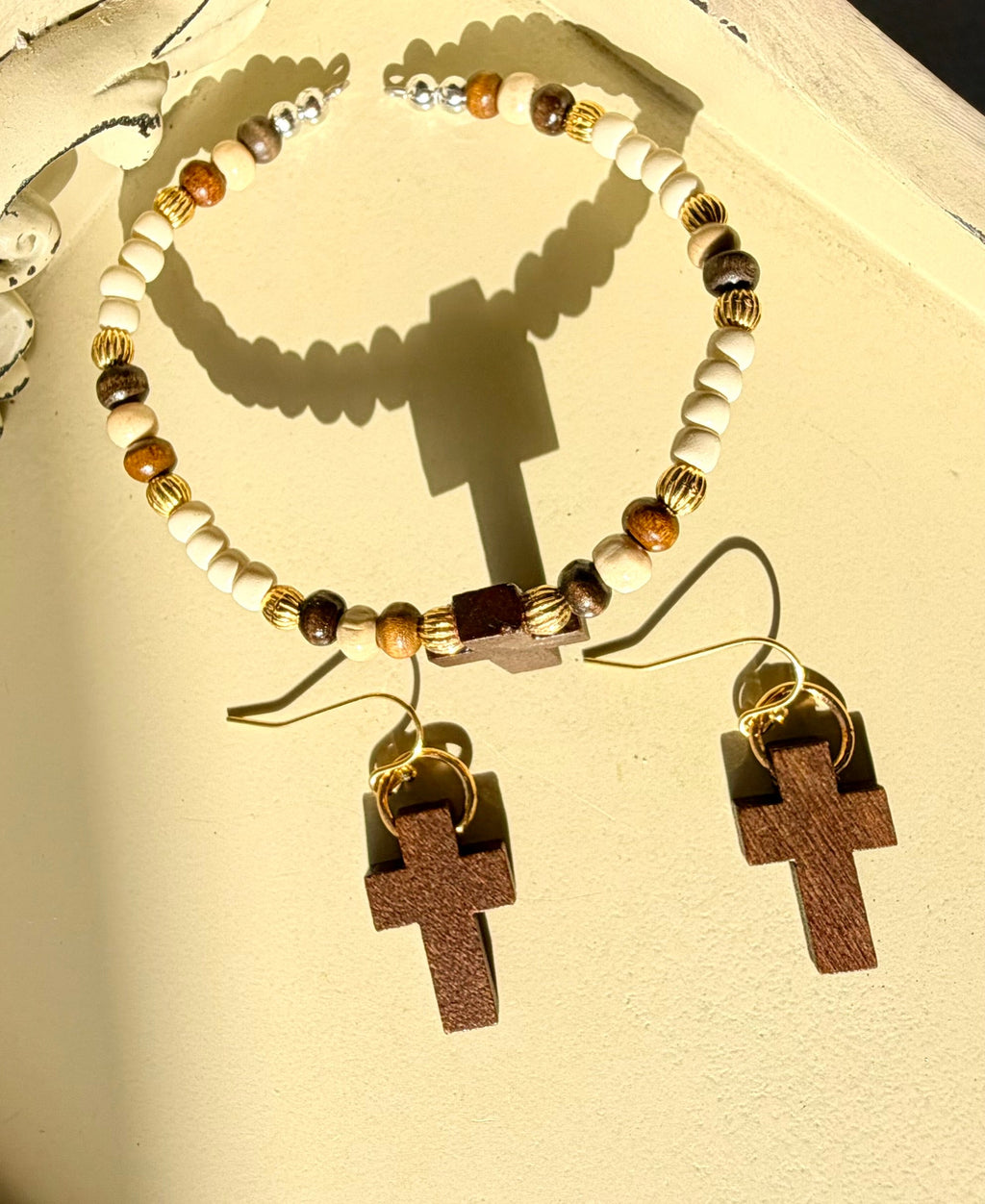 Rustic Faith Christian Wooden Cross Jewelry Set - Cross Earrings & Bracelet by SublimeDesignsBySuzie - SublimeDesignsBySuzie