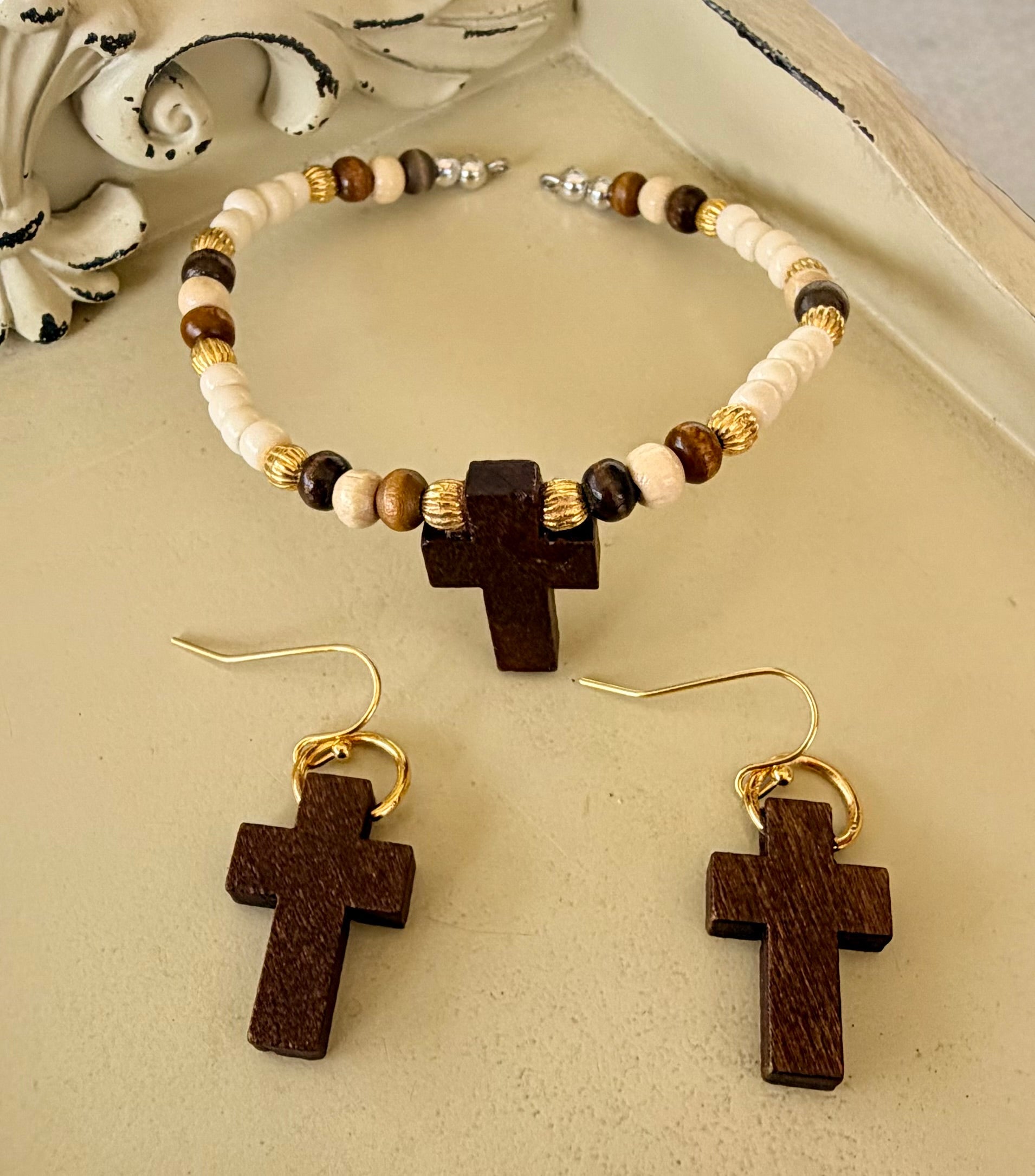 Rustic Faith Christian Wooden Cross Jewelry Set - Cross Earrings & Bracelet by SublimeDesignsBySuzie - SublimeDesignsBySuzie