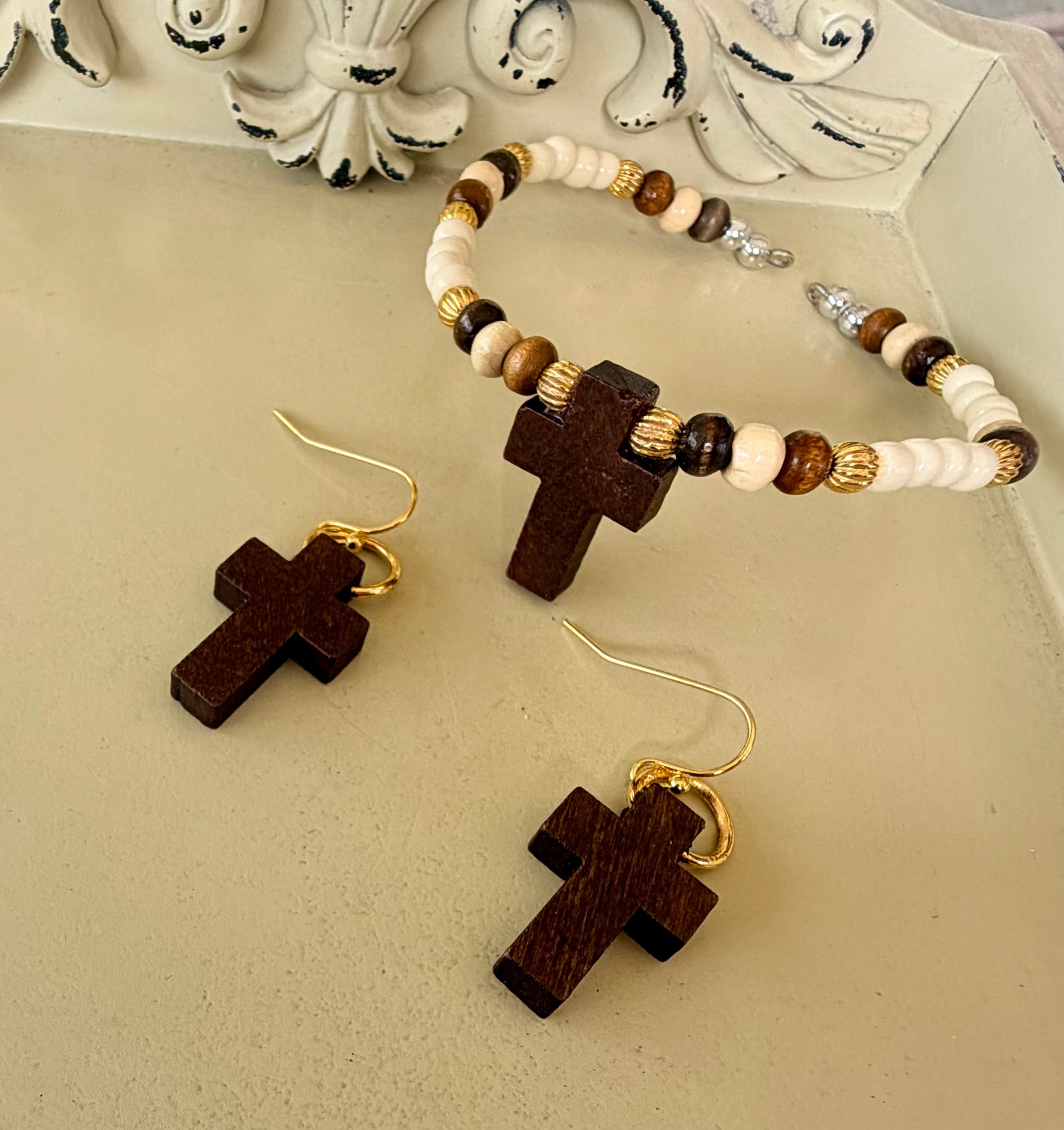 Rustic Faith Christian Wooden Cross Jewelry Set - Cross Earrings & Bracelet by SublimeDesignsBySuzie - SublimeDesignsBySuzie