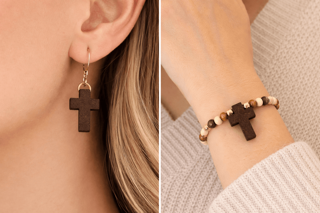 Rustic Faith Christian Wooden Cross Jewelry Set - Cross Earrings & Bracelet by SublimeDesignsBySuzie - SublimeDesignsBySuzie