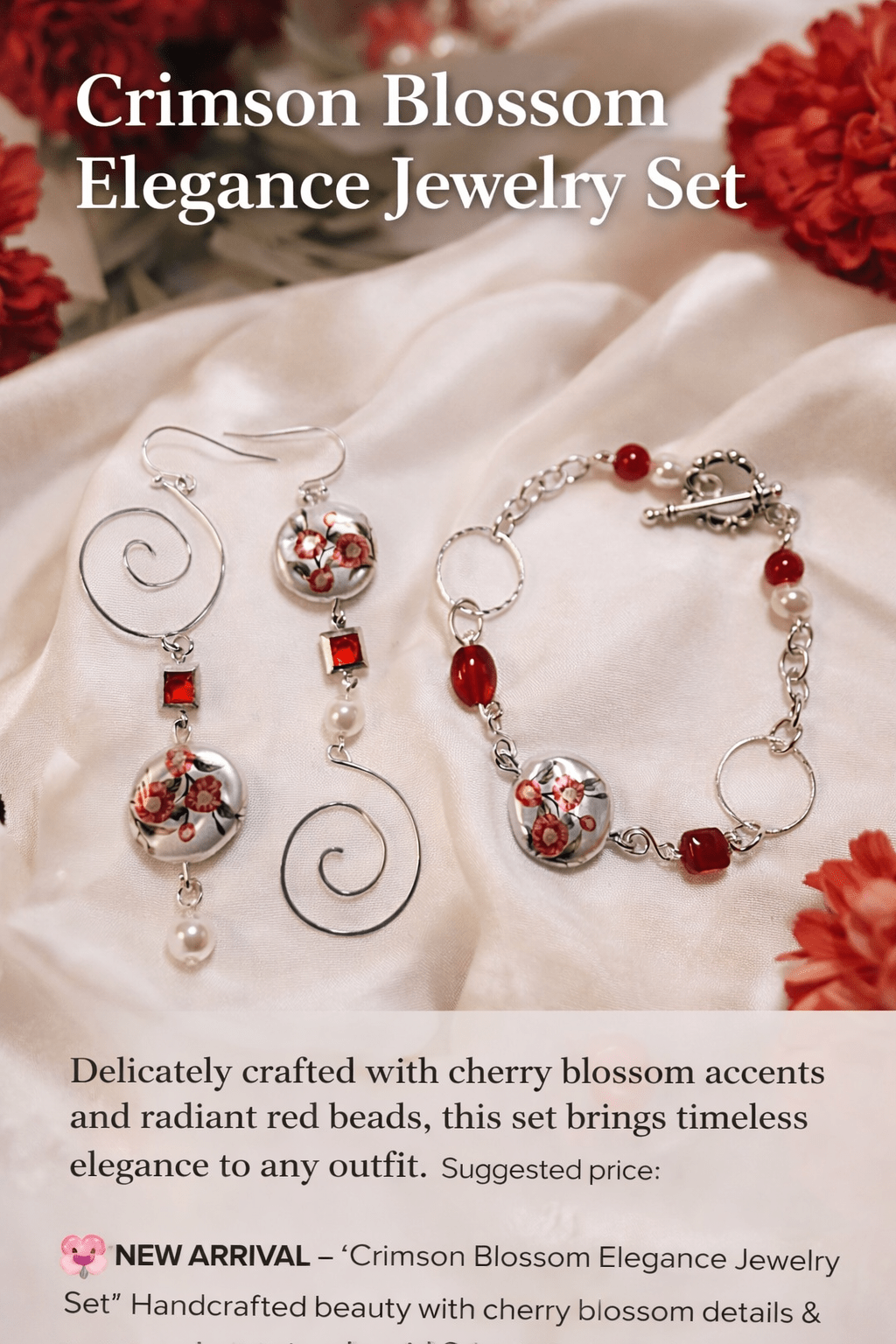 Vintage Crimson Romantic Blossom Mismatch Love Set - Date Night Jewelry - SublimeDesignsBySuzie - SublimeDesignsBySuzie