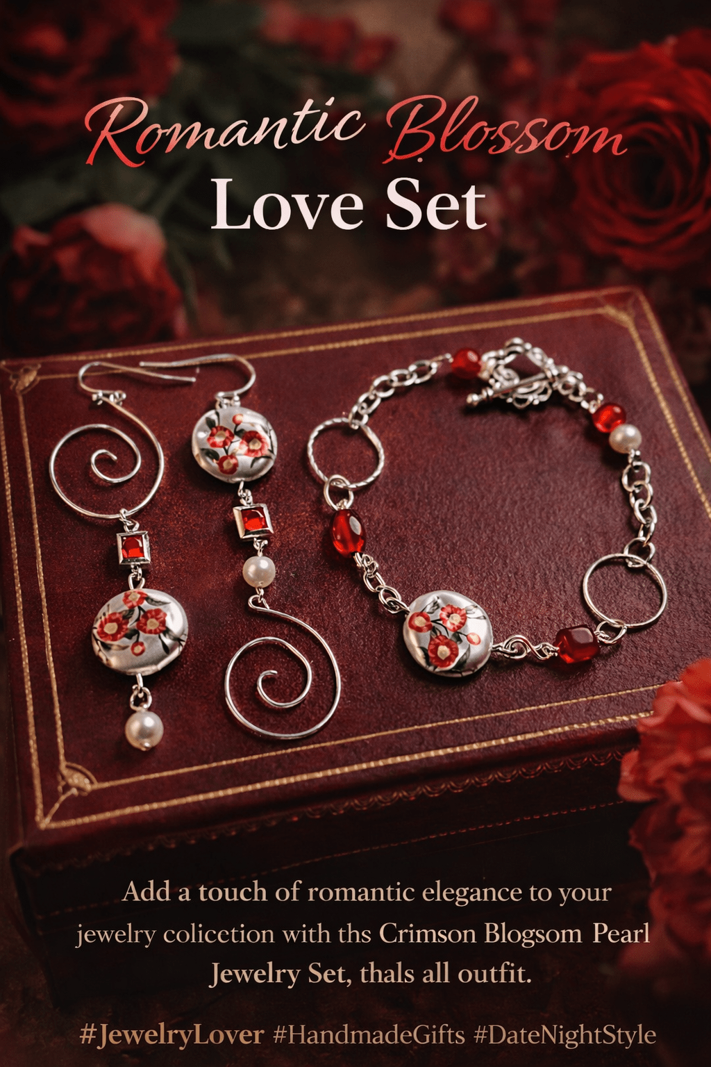 Vintage Crimson Romantic Blossom Mismatch Love Set - Date Night Jewelry - SublimeDesignsBySuzie - SublimeDesignsBySuzie