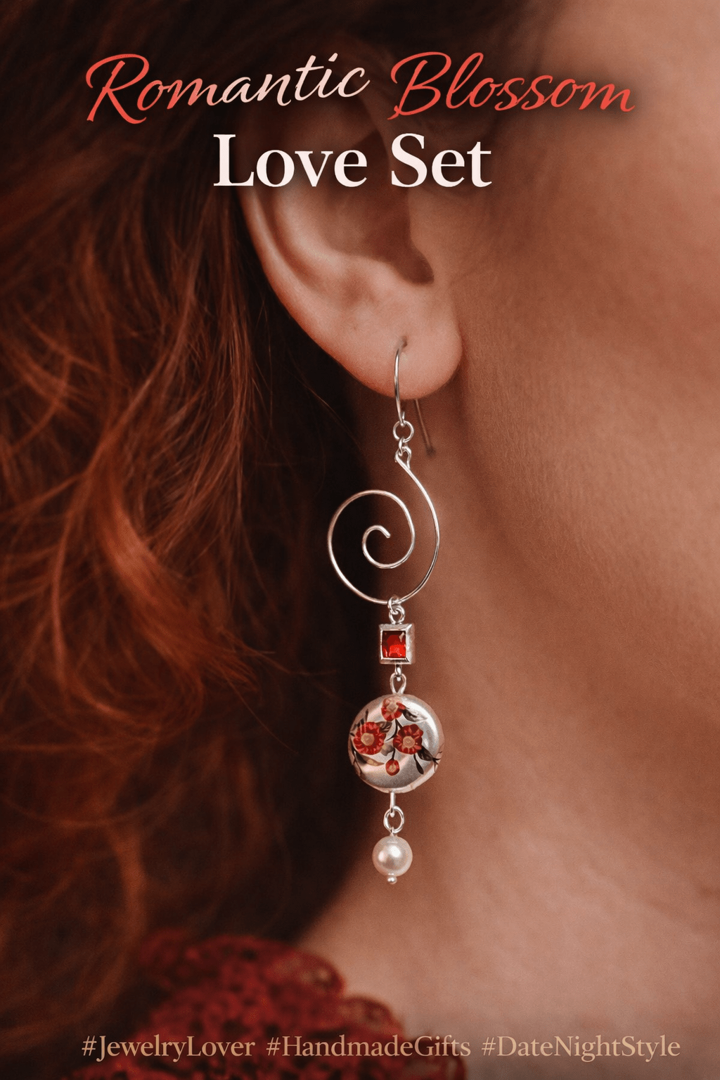 Vintage Crimson Romantic Blossom Mismatch Love Set - Date Night Jewelry - SublimeDesignsBySuzie - SublimeDesignsBySuzie