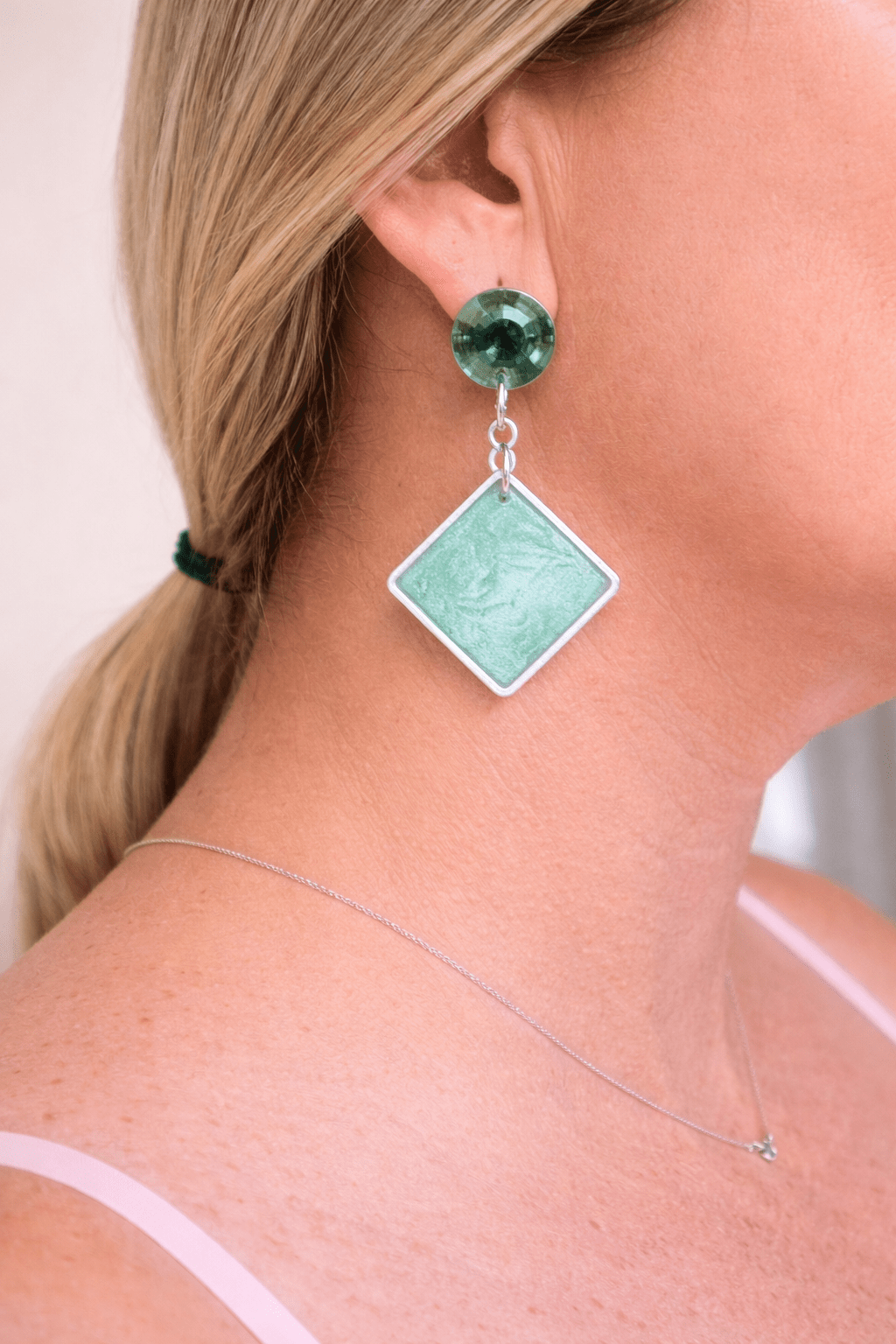 Vintage Style Green Crystal Peridot Geometric Drop Statement Jewelry Set by Suzie with Sublime Designs - SublimeDesignsBySuzie