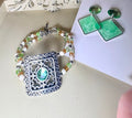 Vintage Style Green Crystal Peridot Geometric Drop Statement Jewelry Set by Suzie with Sublime Designs - SublimeDesignsBySuzie